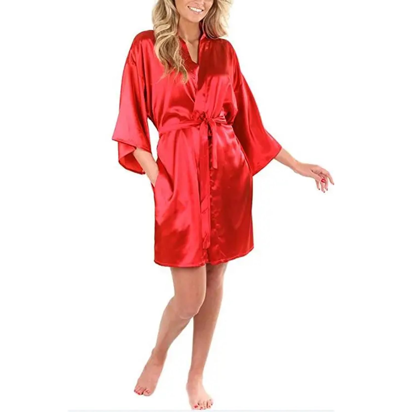 Yeuyyben Nero Cinese Delle Donne Faux Silk Robe Bath Gown Kimono Accappatoio Colore Solido Indumenti Da Notte