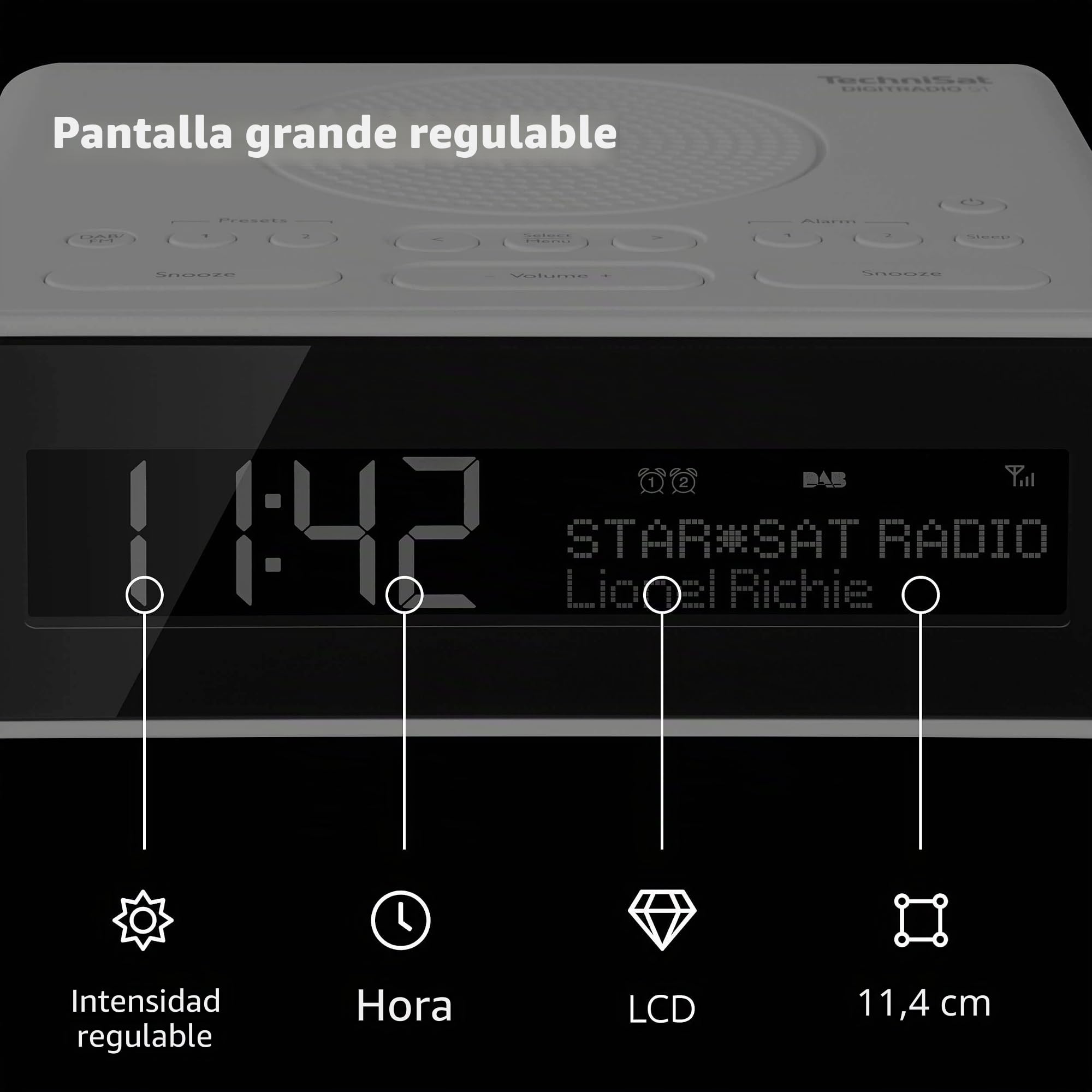 TechniSat DIGITRADIO 51 - Radio Despertador DAB+ (DAB, FM, Radio Reloj, Despertador con 2 Tiempos de Alarma Ajustables, Función de Repetición, Temporizador, Pantalla Regulable) Blanco