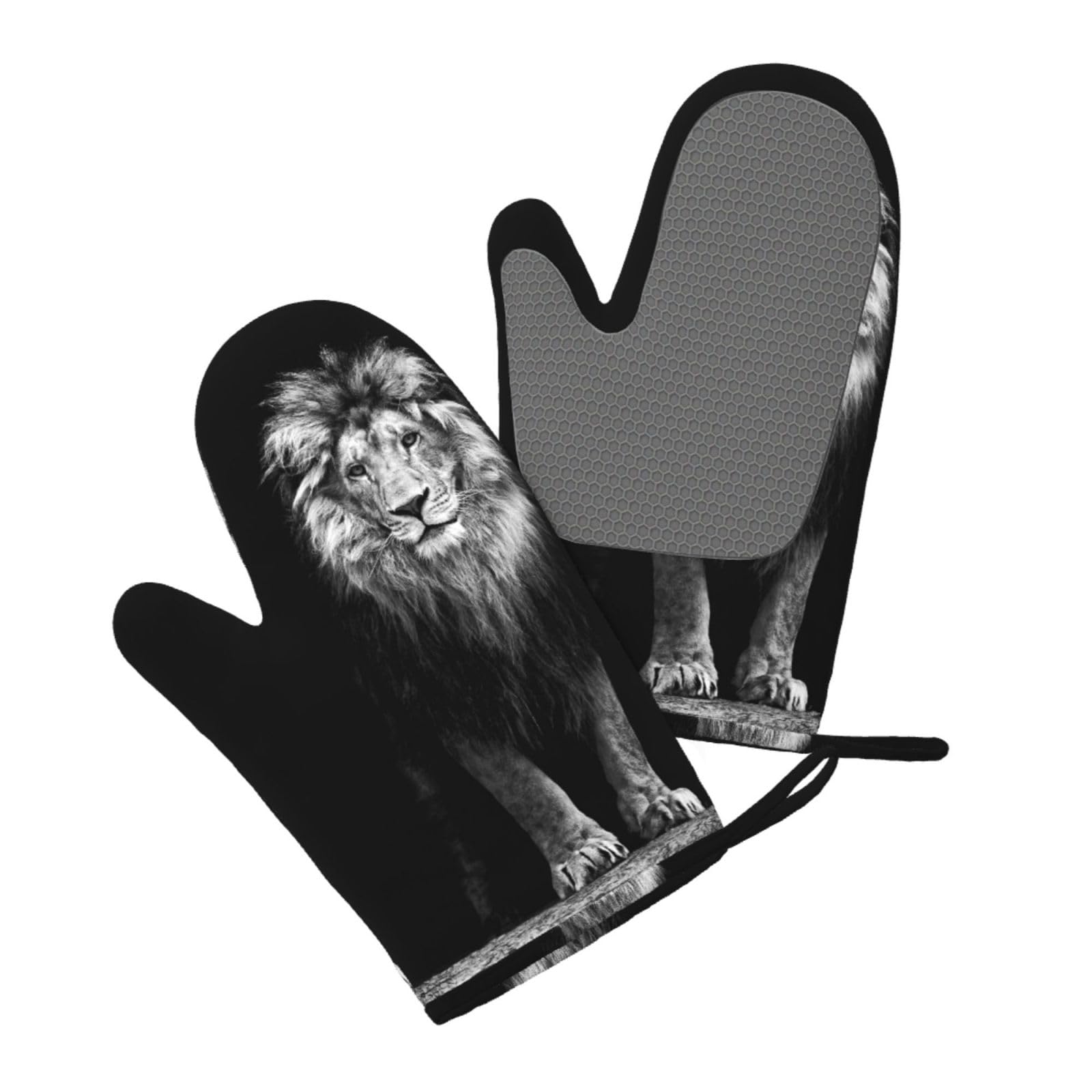 Aqrjlpo Women's Lion Silicone Oven Mitts Set 2Pcs, Printed Heat Resistant Non-Slip Silicone Oven Gloves For Kitchen Cooking Baking Microwave