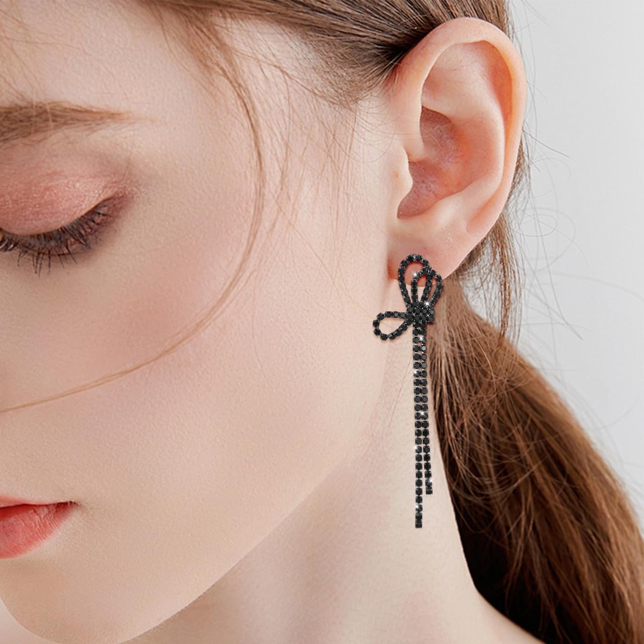 LIFKOME 1pair Elegant Long Bow Tassel Earrings for Women Sparkly Rhinestone Dangle Jewelry for Parties and Weddings - Image 4