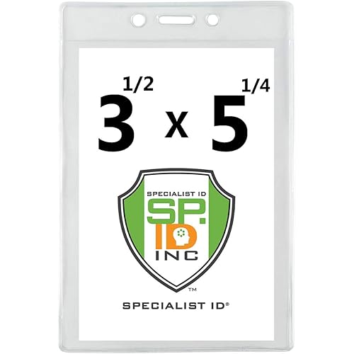 3 1/2" X 5 1/4" Large Badge Holders - Clear Plastic Name Tag Sleeves, Vaccination Card Protector, Concert Ticket, Press Pass or Sporting Event Holder by Specialist