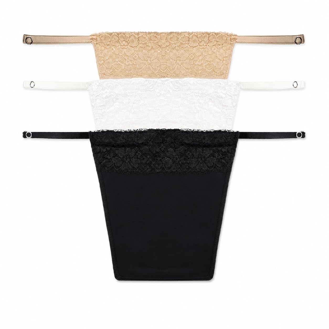 Women Lace Tube Top Camisole | Strapless Stretchy Innerwear | Padded-Free Seamless Bandeau | Pack of 3 (Black, White, Skin)-image-48