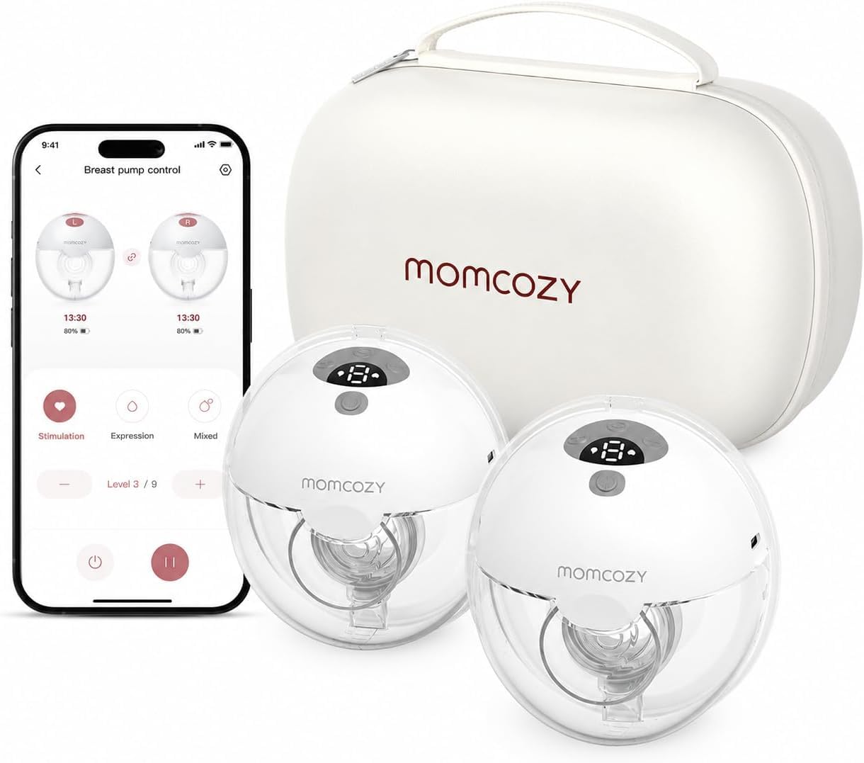 Momcozy M5 Smart Milchpumpe mit App, 2 Pack Grau M5 - Grau, 2 Pack