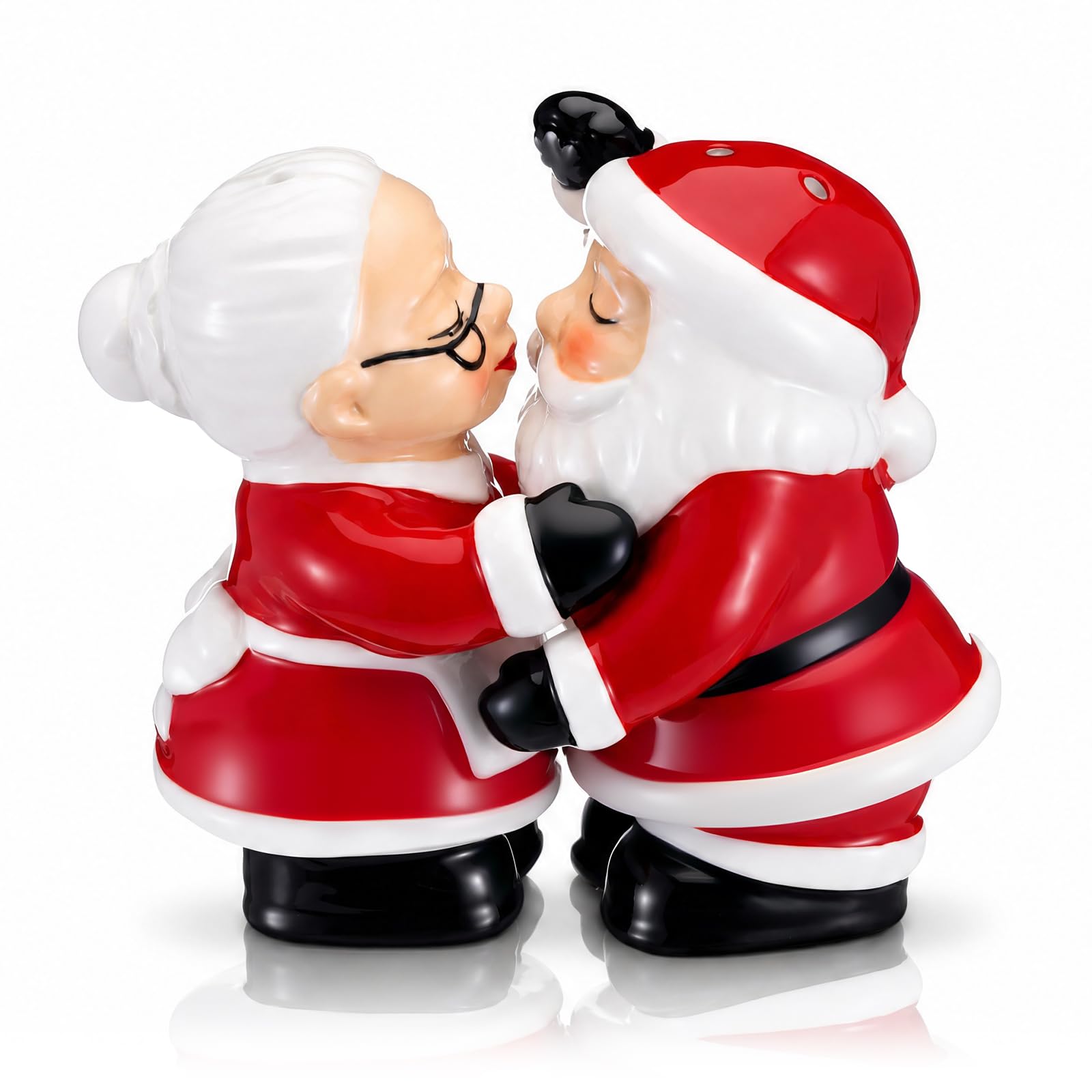 Remerry Mr. and Mrs. Santa Set di saliera e pepiera, in ceramica, con Babbo Natale che si baciano e la signora Claus, decorazione per la cucina delle vacanze in campagna, decorazioni da tavola e