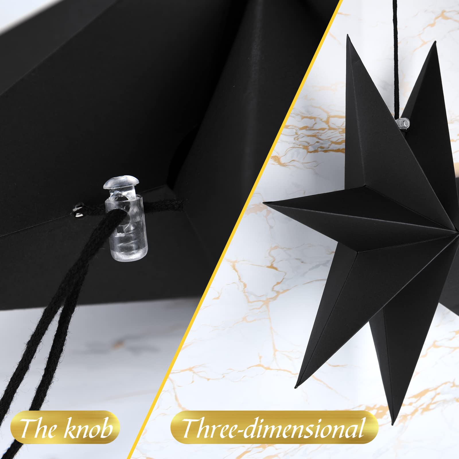 ELECLAND 6 Pcs Christmas Hanging Star Decoration Black 7 Pointed Paper Stars for DIY Winter Wedding Christmas Decorations - Image 3
