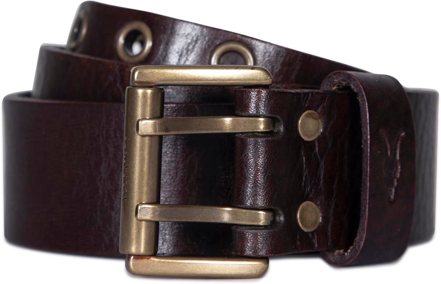 AllSaints Men's 1.5 Inch Distressed Leather Eyelet Belt, Metal Buckle, Adjustable Sizing