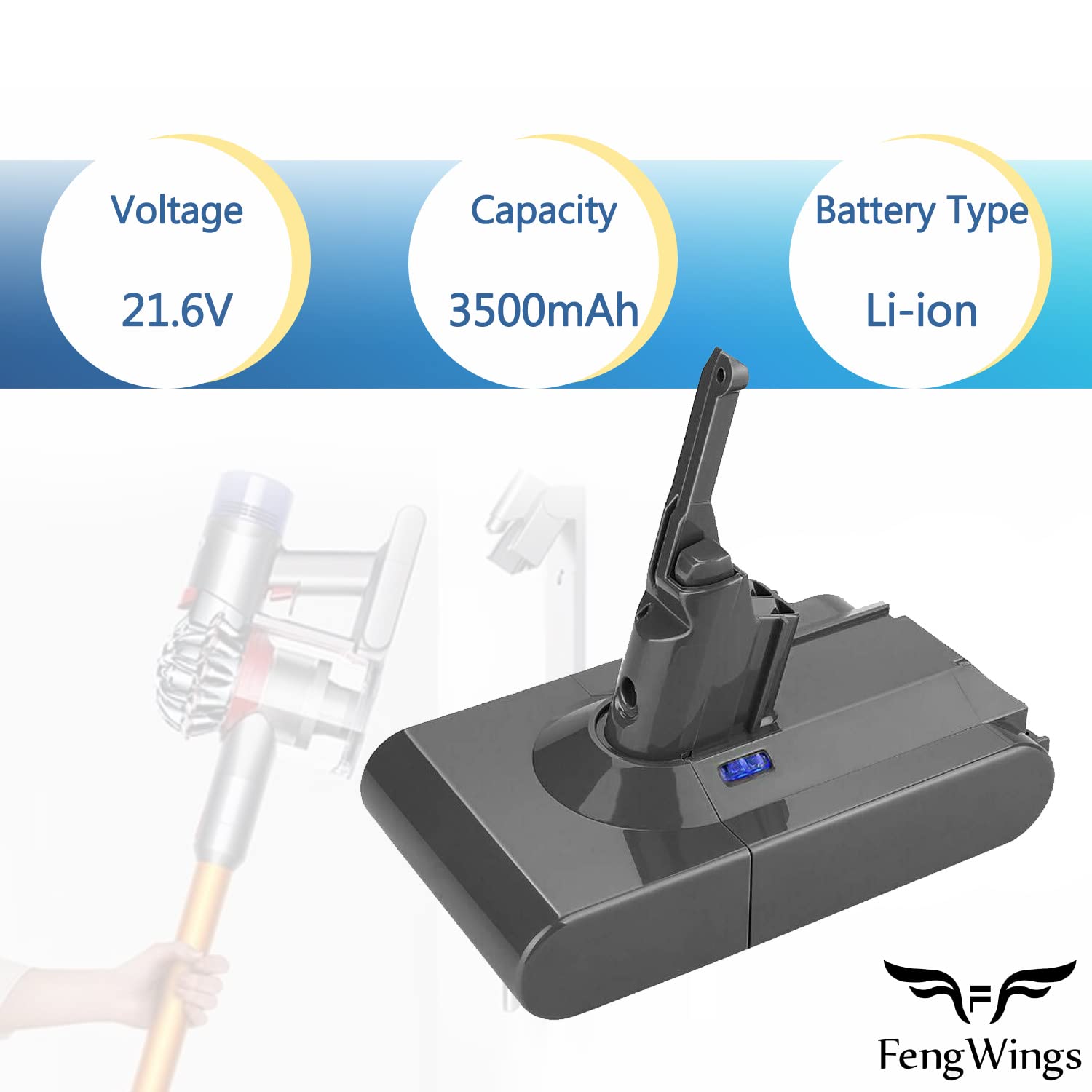V8 - Batteria di ricambio per Dyson-V8, compatibile con aspirapolvere a mano Fluffy in fibra di carbonio SV10, senza fili, DysonV8 Absolute, Animal, Motörhead, 21,6 V, 4,0 Ah