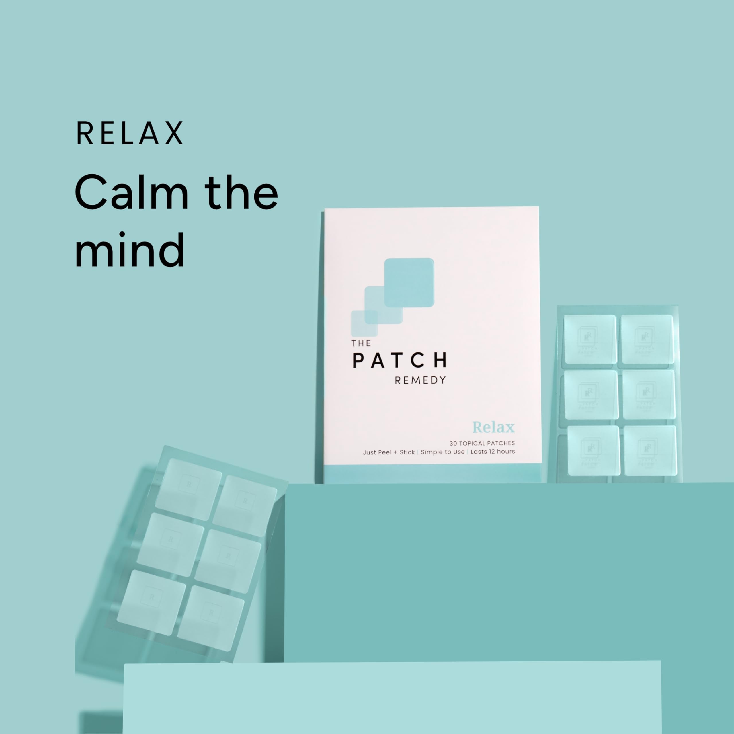 The Patch Remedy Parches relajantes – 30 parches tópicos para aliviar el estrés con Ashwagandha, L-teanina, bálsamo de limón, valeriana, pasiflora, vitamina B6, Rhodiola Rosea | Calmante, aliviador,