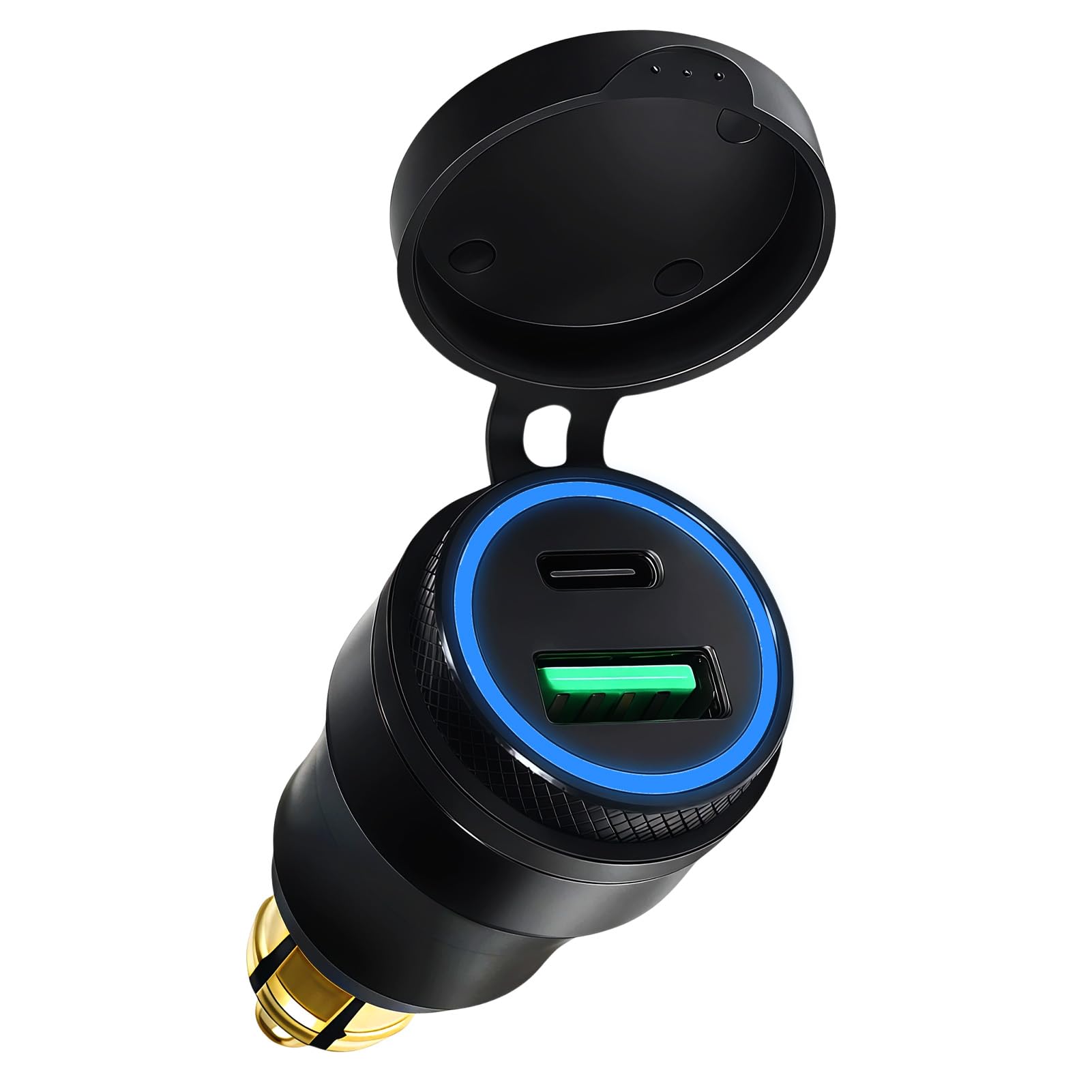 Presa USB Moto Impermeabile 30W PD QC 3.0 Ricarica Rapida Adattatore Accendisigari 12V Porta Telefono da Moto Doppio Caricatore Alluminio DIN Hella per Motocicli Europei BMW Ducati Triumph