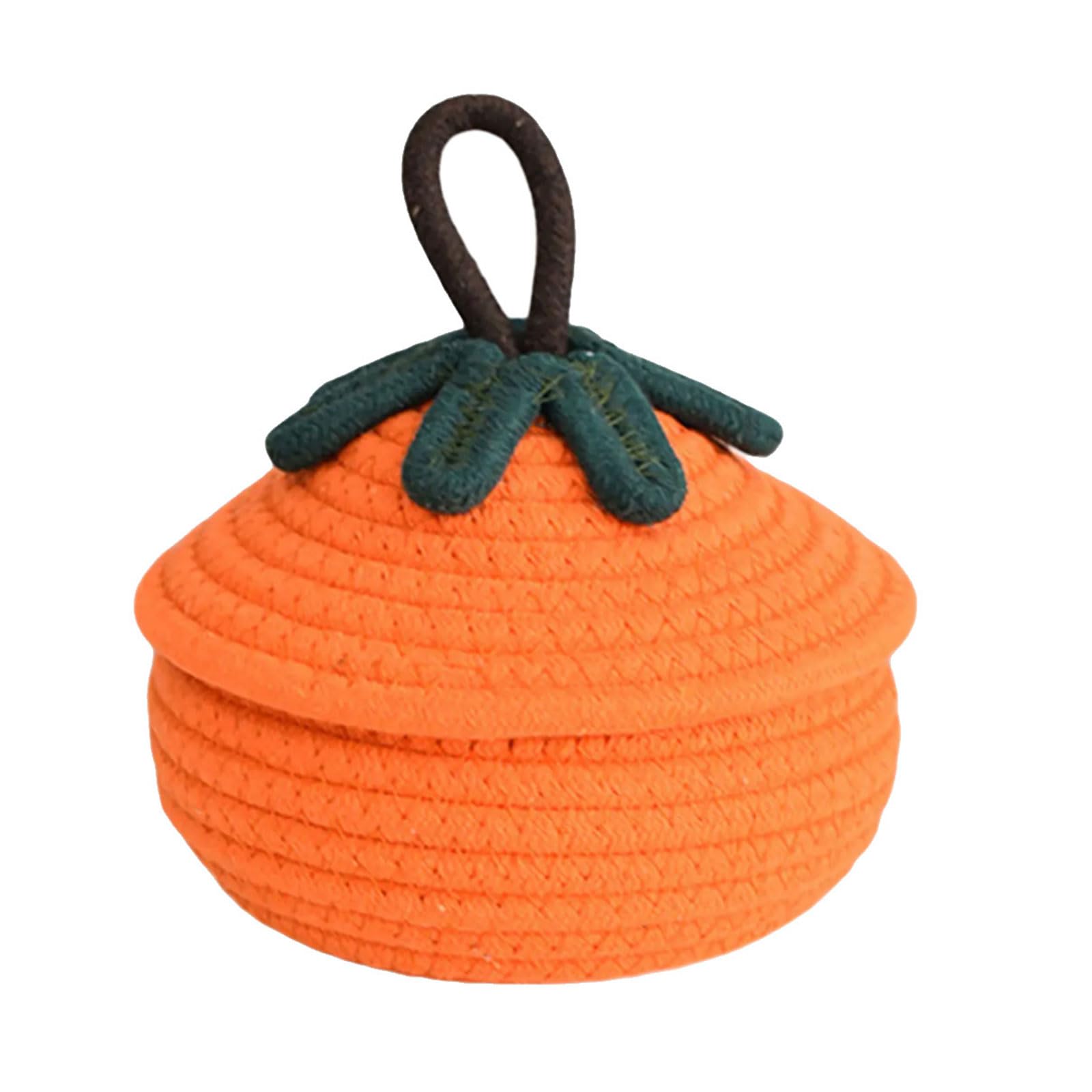Peiiwdc Multicolor Handwoven Pumpkin Storage Basket With Lid, Cotton Rope For Halloween Tabletop Decor Pumpkin Shape Storage Basket