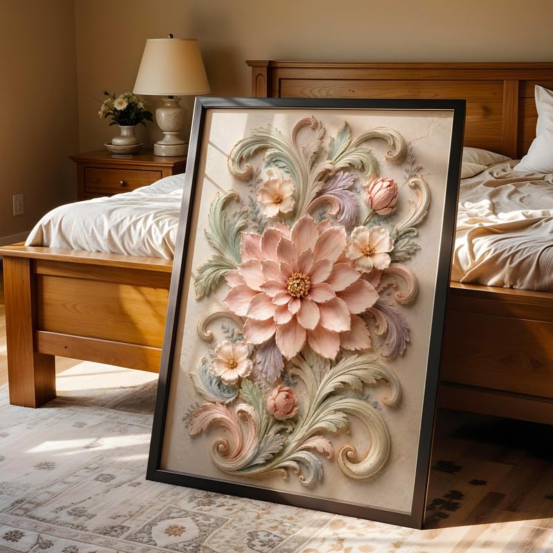 Image of NoWorries Floral Botanical Wall Painting with Frame | Premium Textured Flower & Leaf Artwork, Pastel Nature Wall Decor Framed for Living Room Bedroom Office and Home Decoration (Art-18,25x37inch)