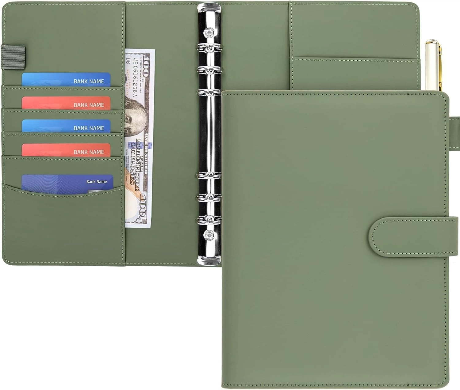 A5 PU Leather Ring Binder, Refillable 6Ring Binder with Magnetic Buckle Closure, A5 Notebook Binder for Offices Home School (Inner Paper Not Included)