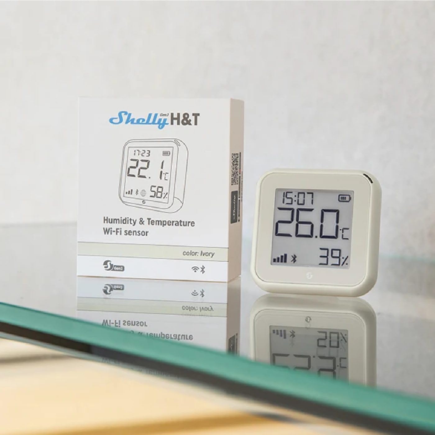 Shelly H&T Gen 3 Ivory | 2er Pack |Wi-Fi und Bluetooth Temperatur&Luftfeuchtigkeitssensor | Hausautomation | Kein Hub erforderlich | Lange Batterielebensdauer | Wandmontierbar