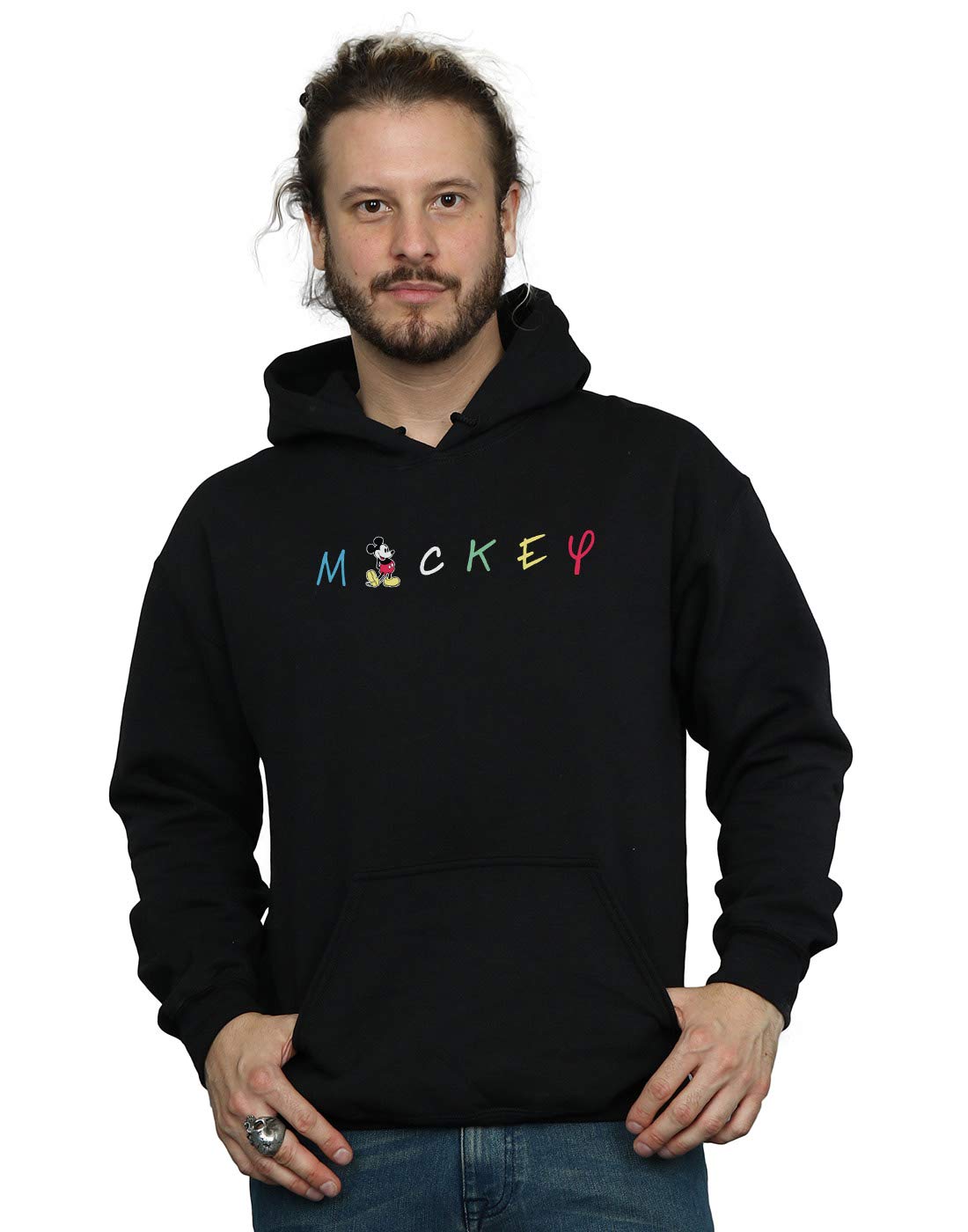 Absolute Cult Men's Black Disney Mickey Mouse Wording Logo Hoodie XX-Large