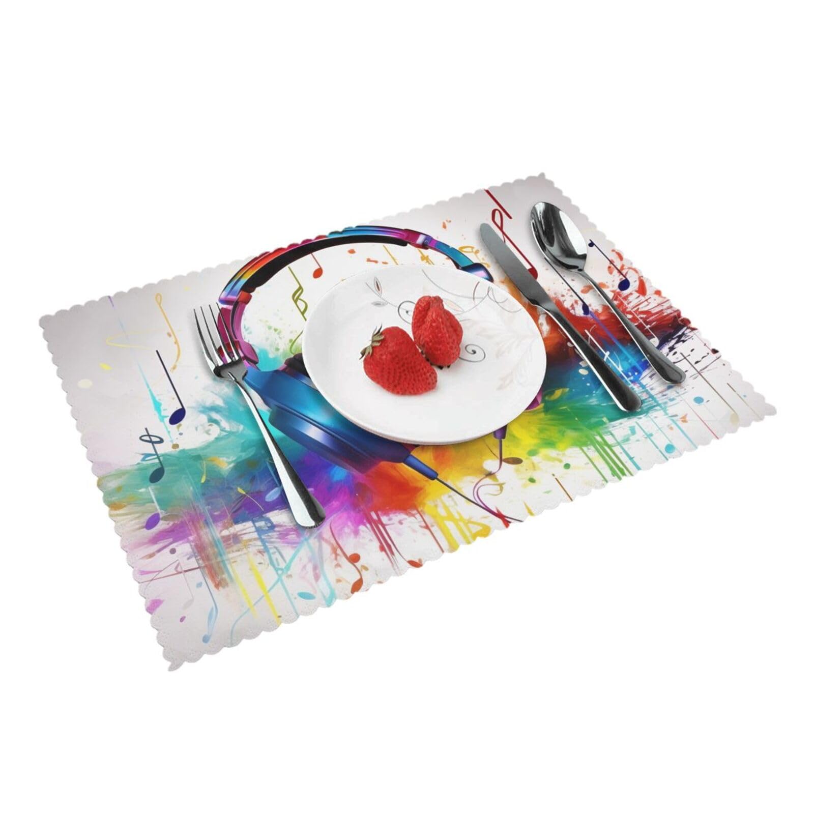 Music Printed Placemat Heat Resistant Place Mats Set of 4 PCS Washable Kitchen Table Mats, 12x18 Inch