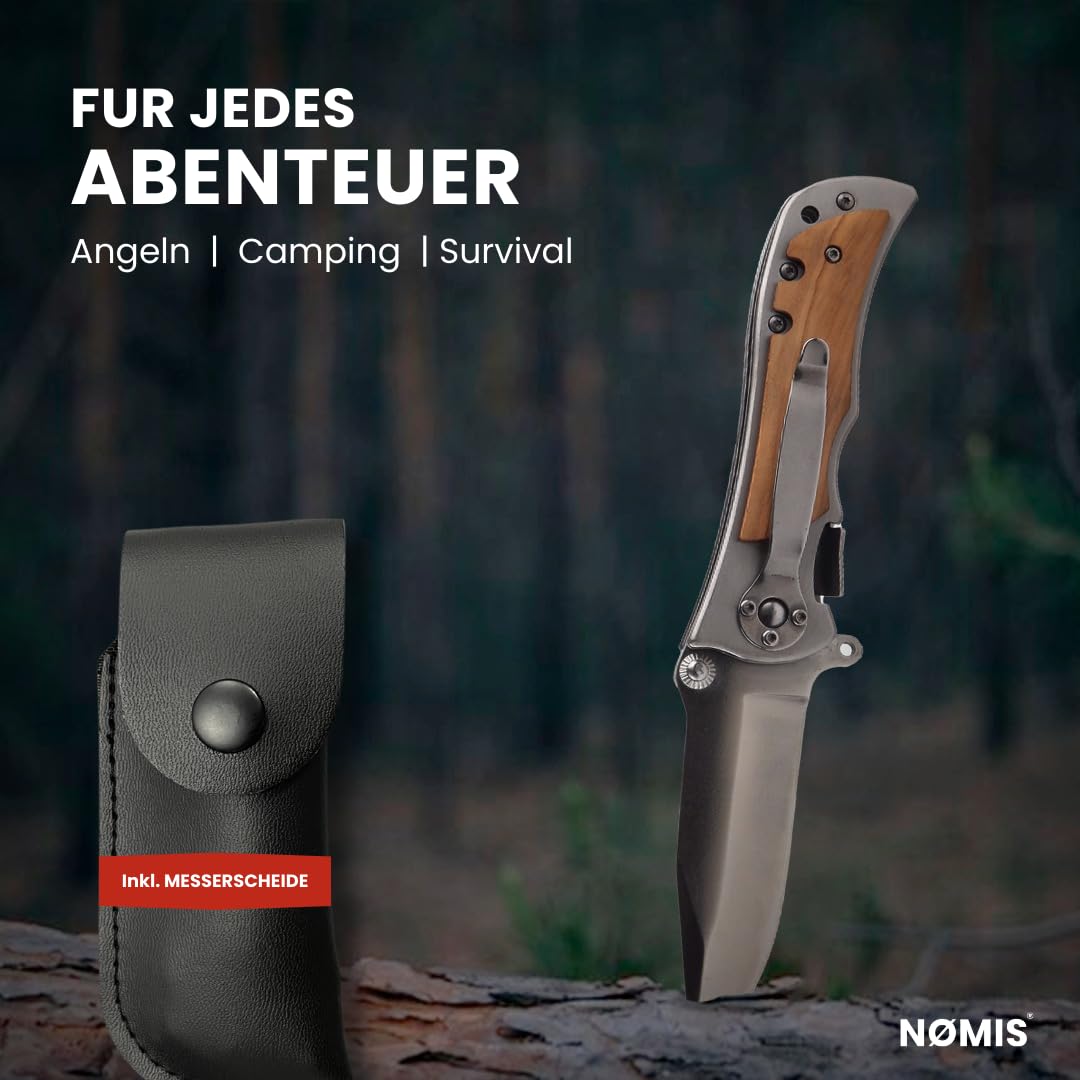 NØMIS Klappmesser | Outdoor Messer Survival | Taschenmesser Klappmesser mit Messerscheide | Edelstahl Jagdmesser Angelmesser | Schnitzmesser Bushcraft Messer | Einhandmesser