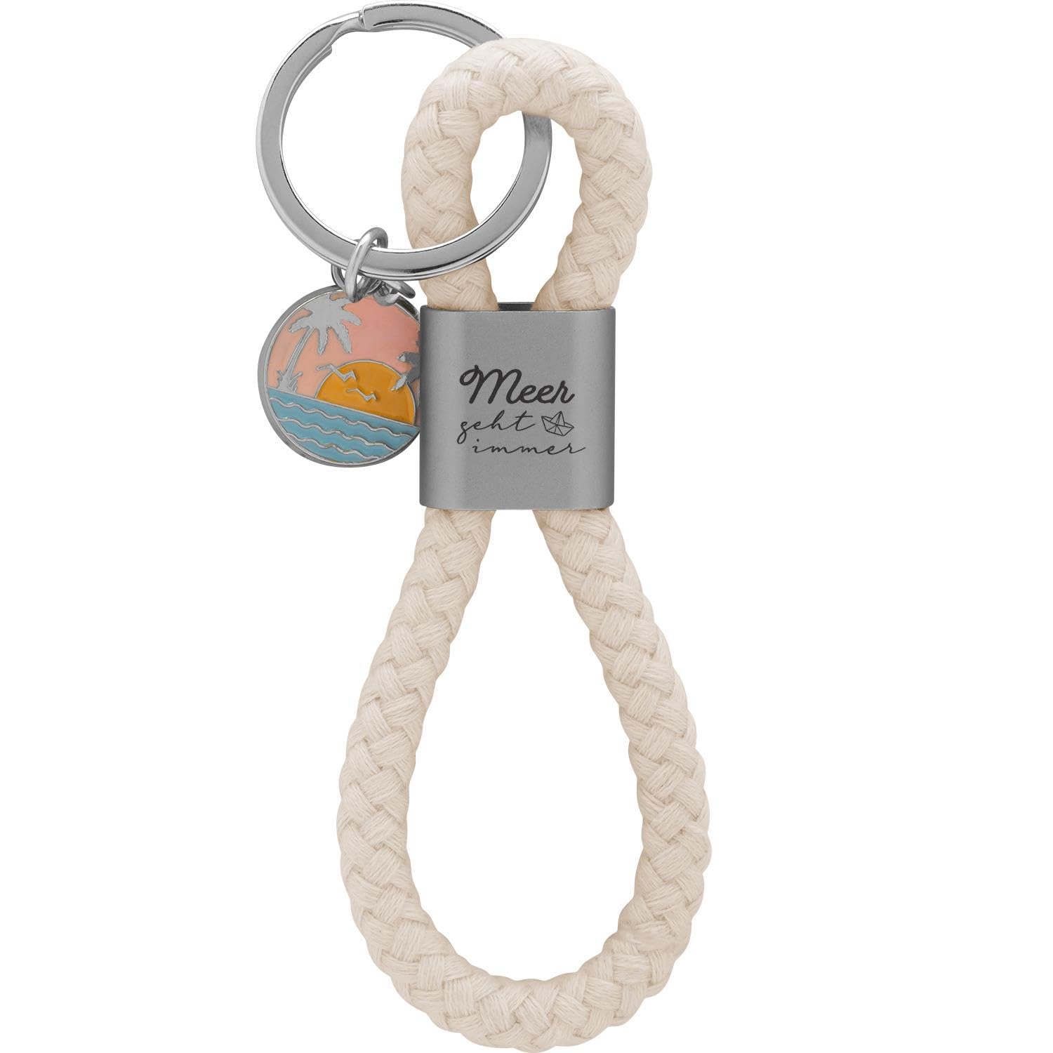 GRUSS & CO Key Ring Loop Motif Sea | Pendant Consisting of a Braided Loop, with Motif Print Sea Goes Always with Round Charm | 48355
