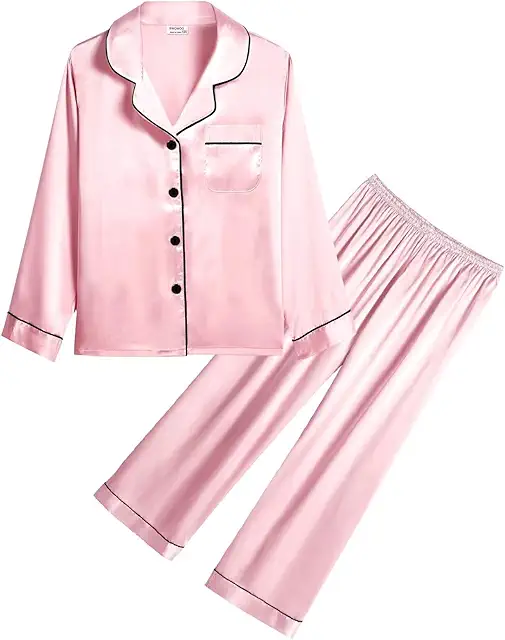 Kids Silk Pajamas Set - Long Sleeve Satin Sleepwear with Buttons
