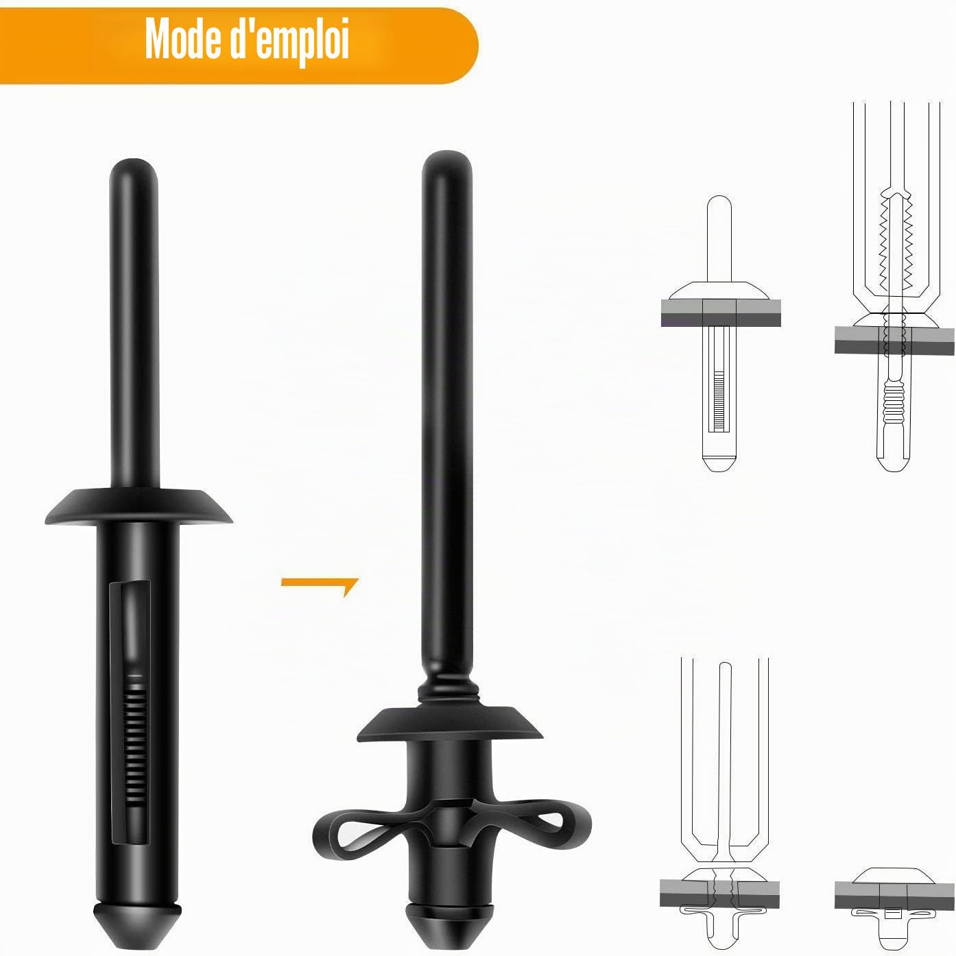 GOOACC Assortiment de 115 rivets pop universels en nylon automobile – 6 tailles et applications les plus populaires pour GM Ford Chrysler VW