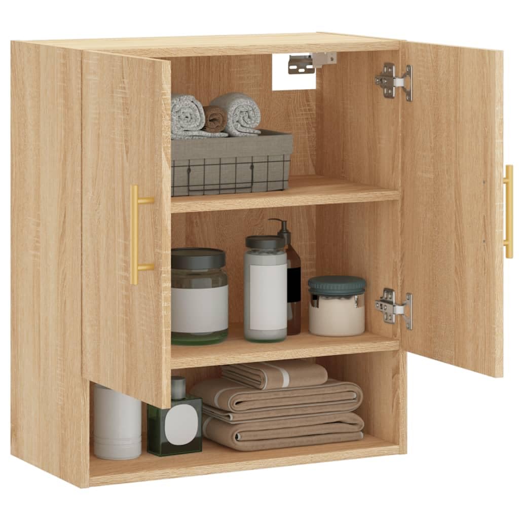 Armario de pared de roble Sonoma, 60 x 31 x 70 cm, de material derivado de la madera, con espacio de almacenamiento para sala de estar y pasillo