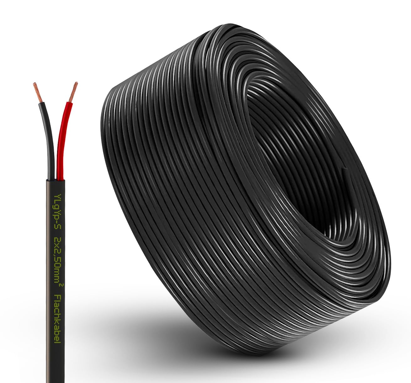 Fahrzeugleitung Anhängerkabel Rund oder Flach Kabel rot/schwarz 2X 0,75 1,0 1,5 mm² 2-adrig 6-24 Volt KFZ Auto (Flachkabel 2,50 mm², 50 Meter)