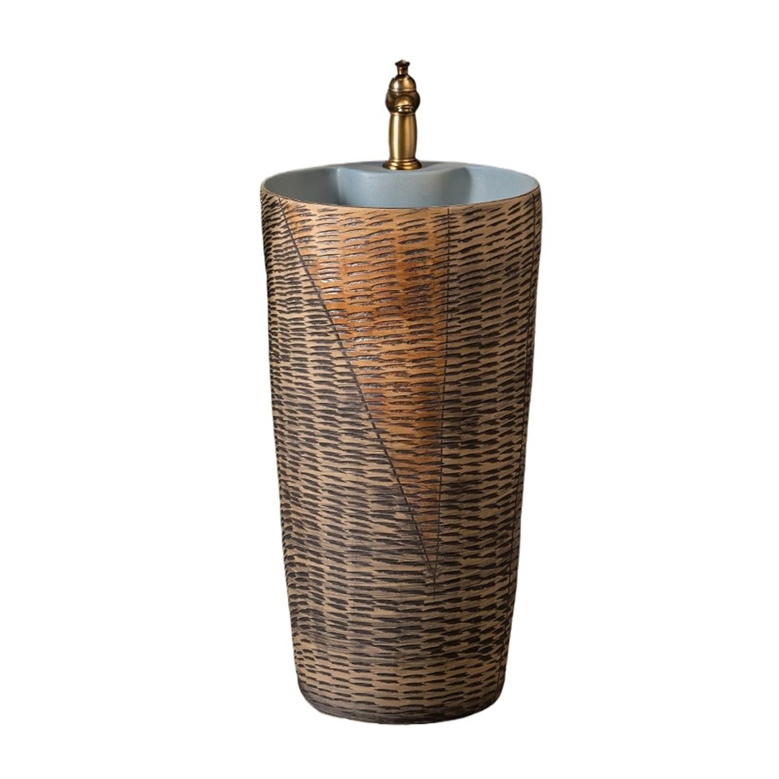 Freestanding Bathroom Sink Freestanding Pedestal Sink Ceramic Wash Basin with Faucet and Drain Kit for Bathroom Patio Balcony Pedestal Sink