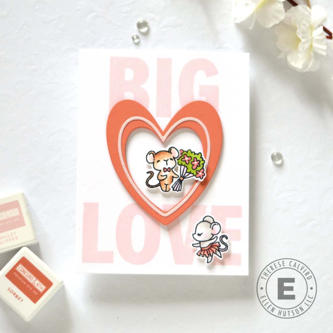 Essentials By Ellen Big Love Stamp & Die Cut Combo - Valentine's Day Card Making Set With Hearts & Sentiments