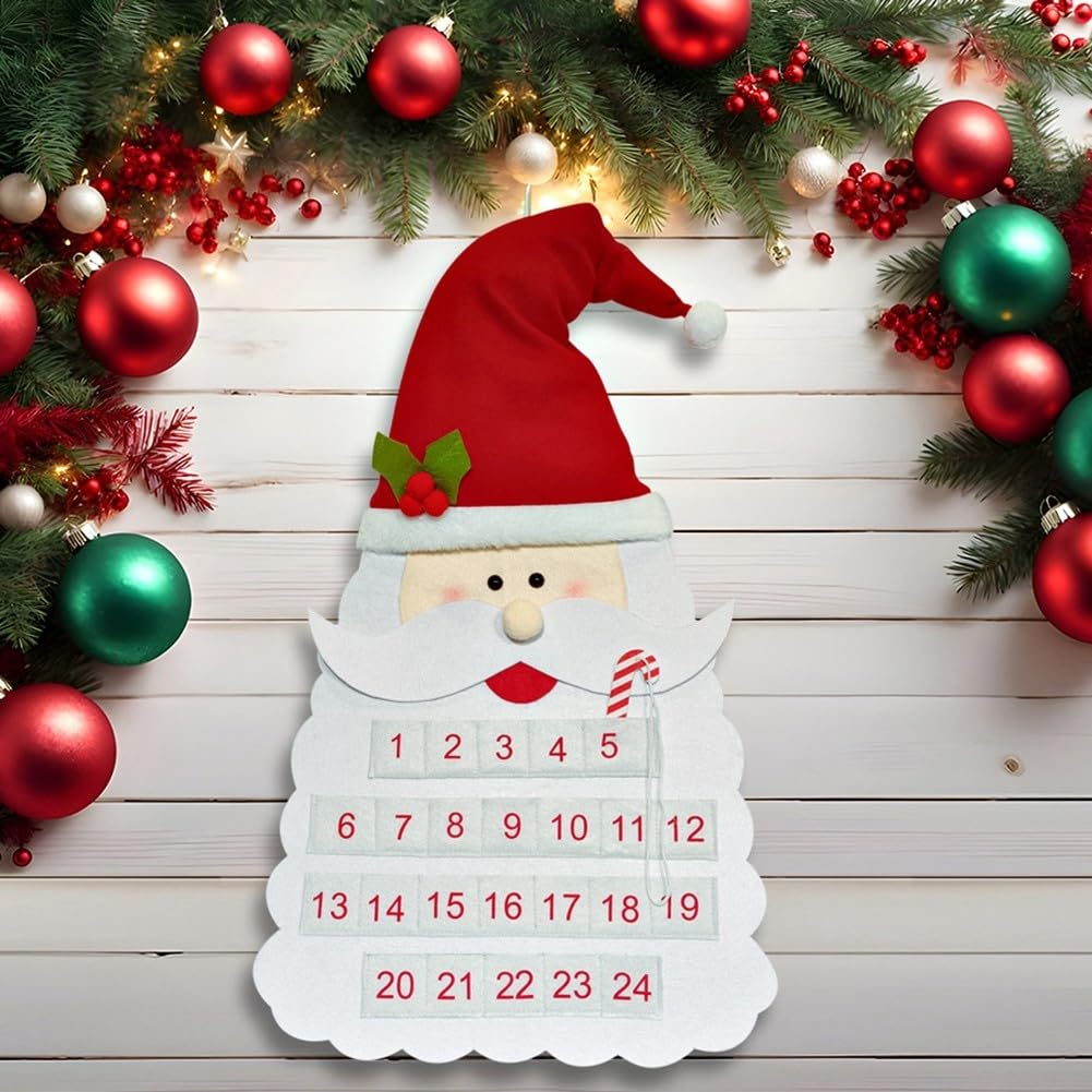 Niedlicher und farbenfroher Adventskalender zum Aufhängen an der Wand mit Weihnachtsmann-Design, verschönern Sie Ihre festlichen Feiern (A)