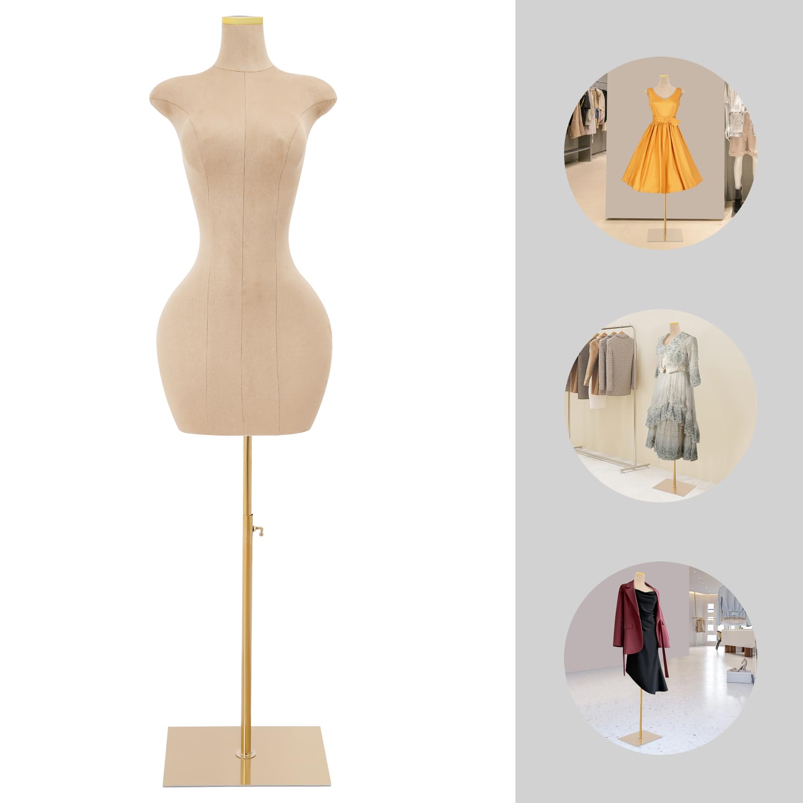 Schneiderpuppe Schaufensterpuppe Kleiderpuppe Mannequin Mannequin Body Schneiderpuppen Weiblich Hüfte Höhenverstellbar 150 bis 210 cm Für Boutique Schaufenster (Gold, U)