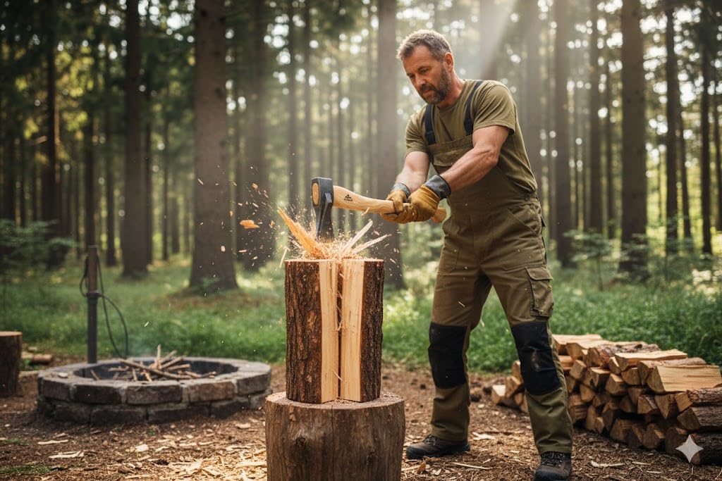 STUBAI Superspalter Natureline 1800 g | Profi-Spaltaxt mit Keilstegen für Kamin- & Brennholz | Geschmiedetes Forstwerkzeug aus Stahl | 700 mm lang | hohe Spaltleistung bei geringem Kraftaufwand