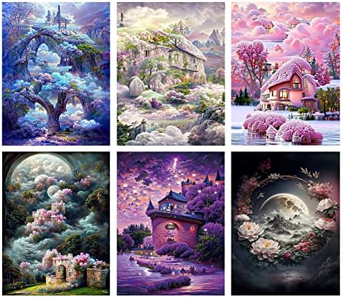 VIGEGU Diamond Painting Kits for Adults - Diamond Art Kits with Accessories & Tools,Landscape 5D Paintings with Diamond Dots Full Drill Gem Art and Crafts,6 Pack DIY Gift and Home Decor 12X16inch