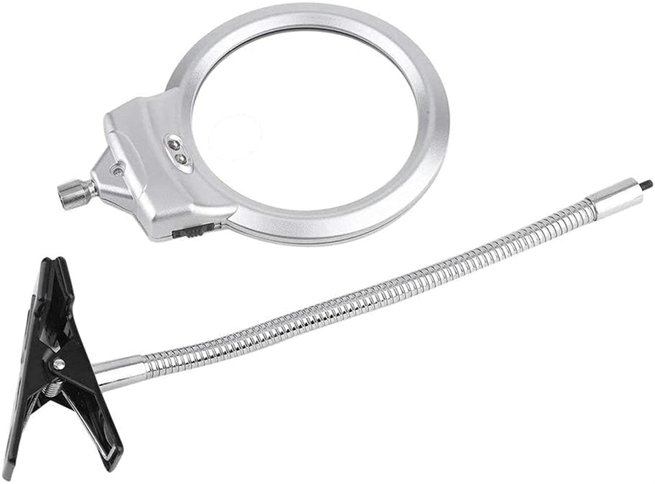 JOZZY Lupa,Manguera de Metal 2.5X 107MM 5X 23MM LED Iluminación Escritorio Mesa Lámpara de Lectura Luz con Abrazadera Clip-on