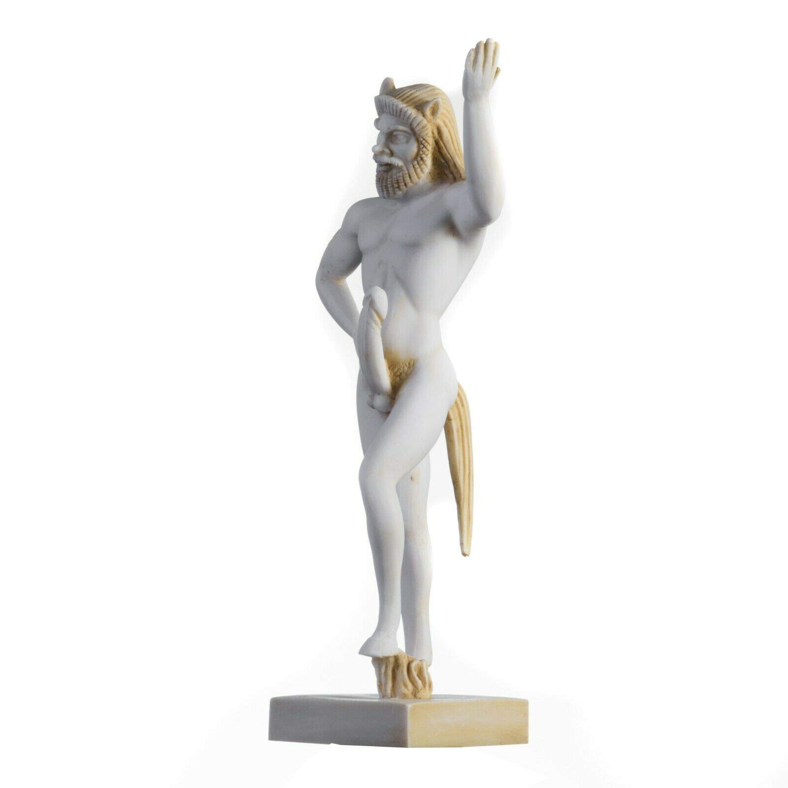 BeautifulGreekStatues Satyre Pan Panas Statue Grecque Romaine à la Main en Albâtre Figure Masculine Or 32cm