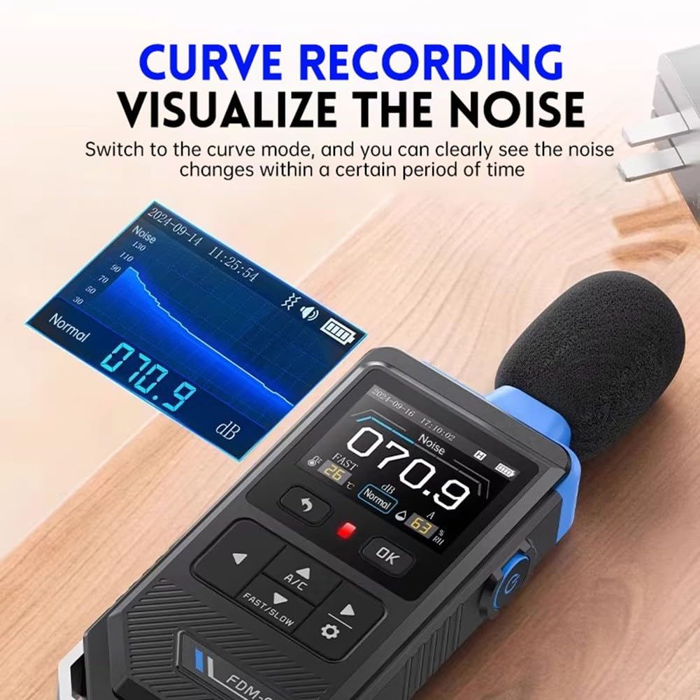 Medidor de nivel de ruido de mano 30-130dB precisión ±1.5dB - Probador de sonido digital con registro de alarma para obras de construcción