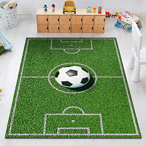 ZQYMM Kinderteppich Spielteppich Fussball Teppich Fußball Waschbar Fussball Stadion Teppich, Jungen...