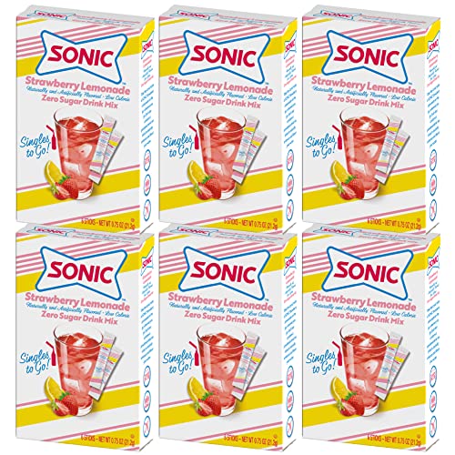 Sonic Singles to Go Powdered Drink Mix, Strawberry Lemonade, 6 Sticks per Box, 6 Boxes included (36...
