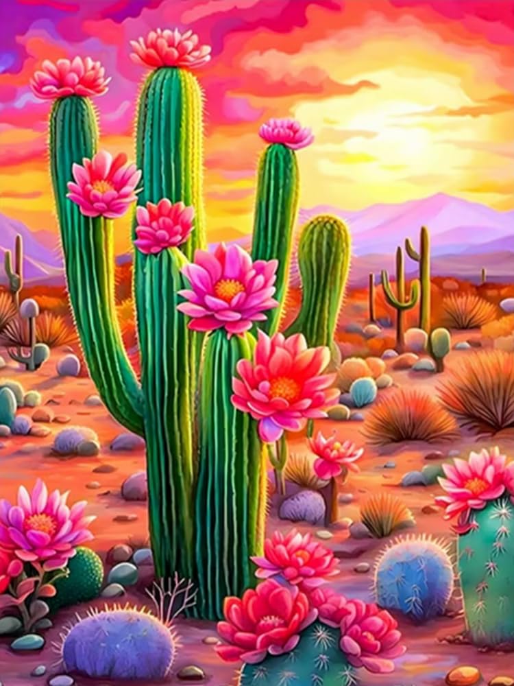 WELIWE 5D Diamond Painting Kits Desert Cactus DIY Diamond Art Canvas Crystal Crafts Painting Pictures for Adults Home Wall Decor 40x50 cm