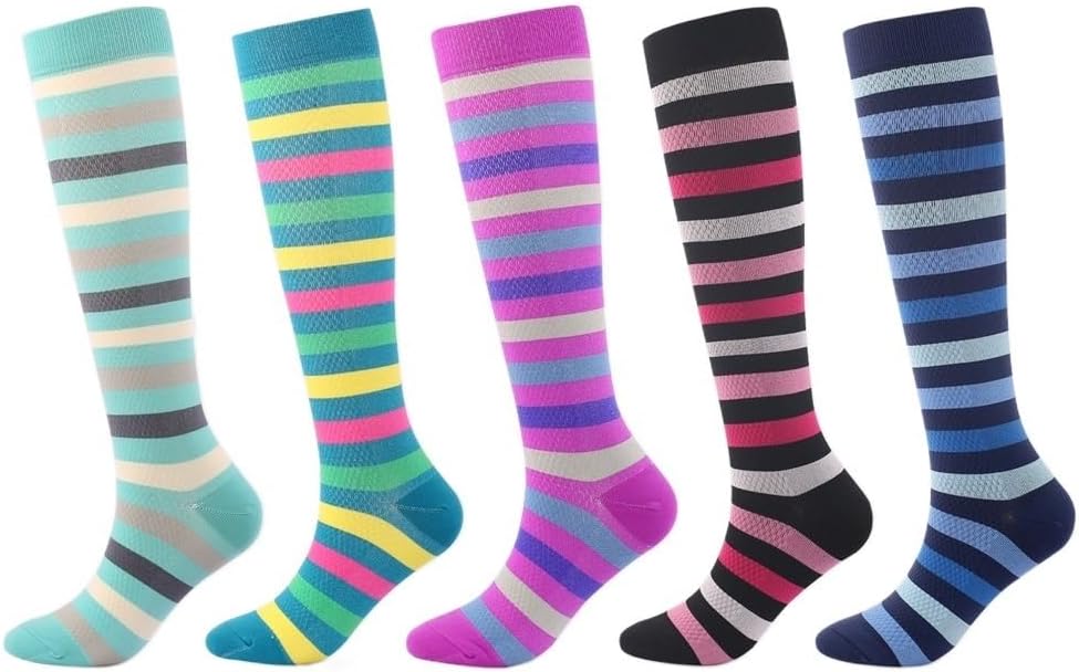 Breathable Compression Socks Sports Pressure Calf With Color Striped Leg Warmers