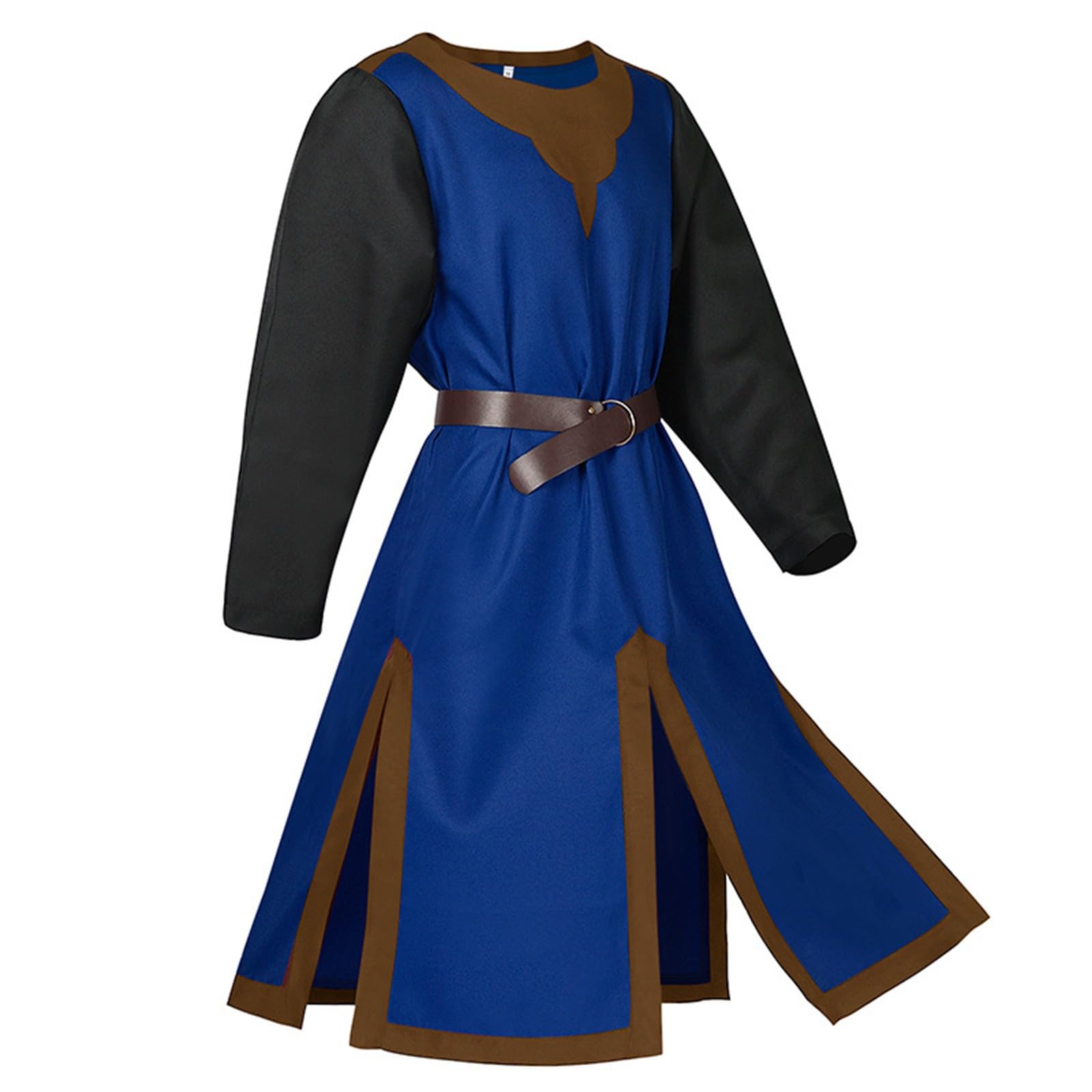 Medieval Costume Men Cowboy Shirts for Mens Kilt October Festival Viking Tunic with Belt LARP Aristocrat Chevalier Cosplay Pirate Dress Brown L