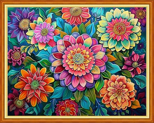 Image of Joyhoor Cross Stitch Kits for Beginners Stamped Cross-Stitch Supplies Needlework preprint Embroidery Kits for Adults DIY Needlepoint Kits Embroidery Patterns 11CT-Magical Flowers 16x20 inchs