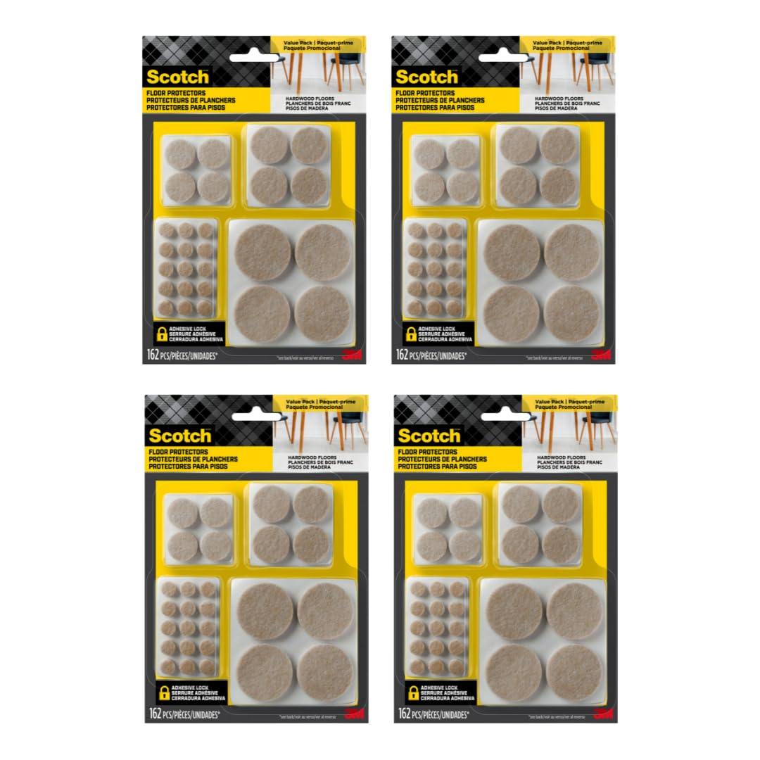 Scotch Felt Pads, Round, Assorted Sizes, Beige, 4 Pack (648 Pieces)
