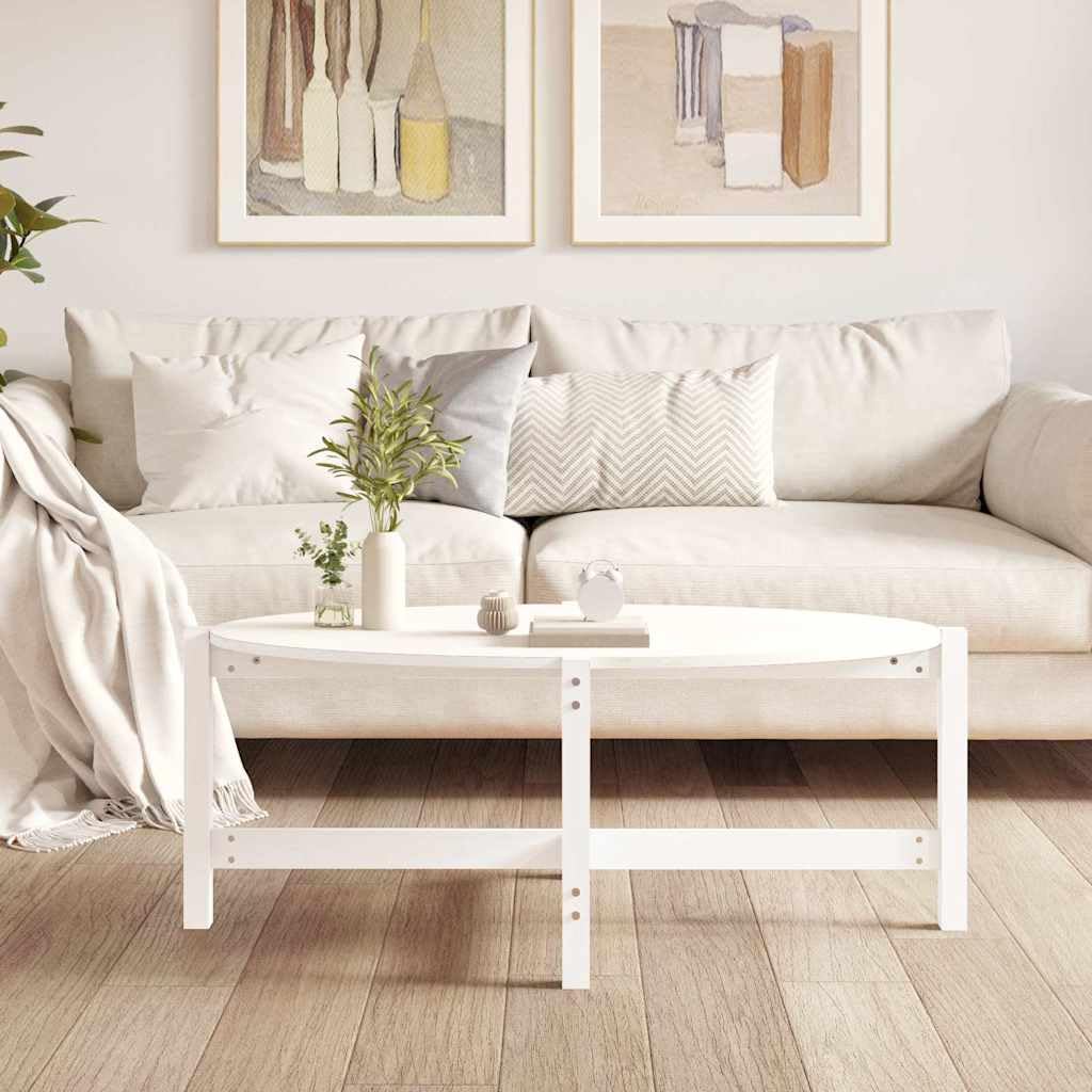 Tavolino da salotto bianco, 118 x 63 x 45 cm, in legno massello di