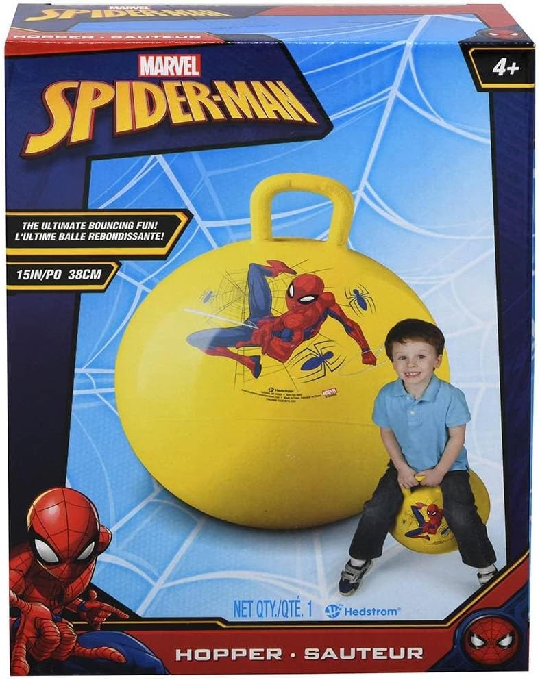 Marvel Spiderman Hopper Ball Bundle - Includes Spiderman 15" Hopper Ball, 300+ Spiderman Stickers, and Additional Door Hanger | for Boys and Girls Outdoor Activities, Parties