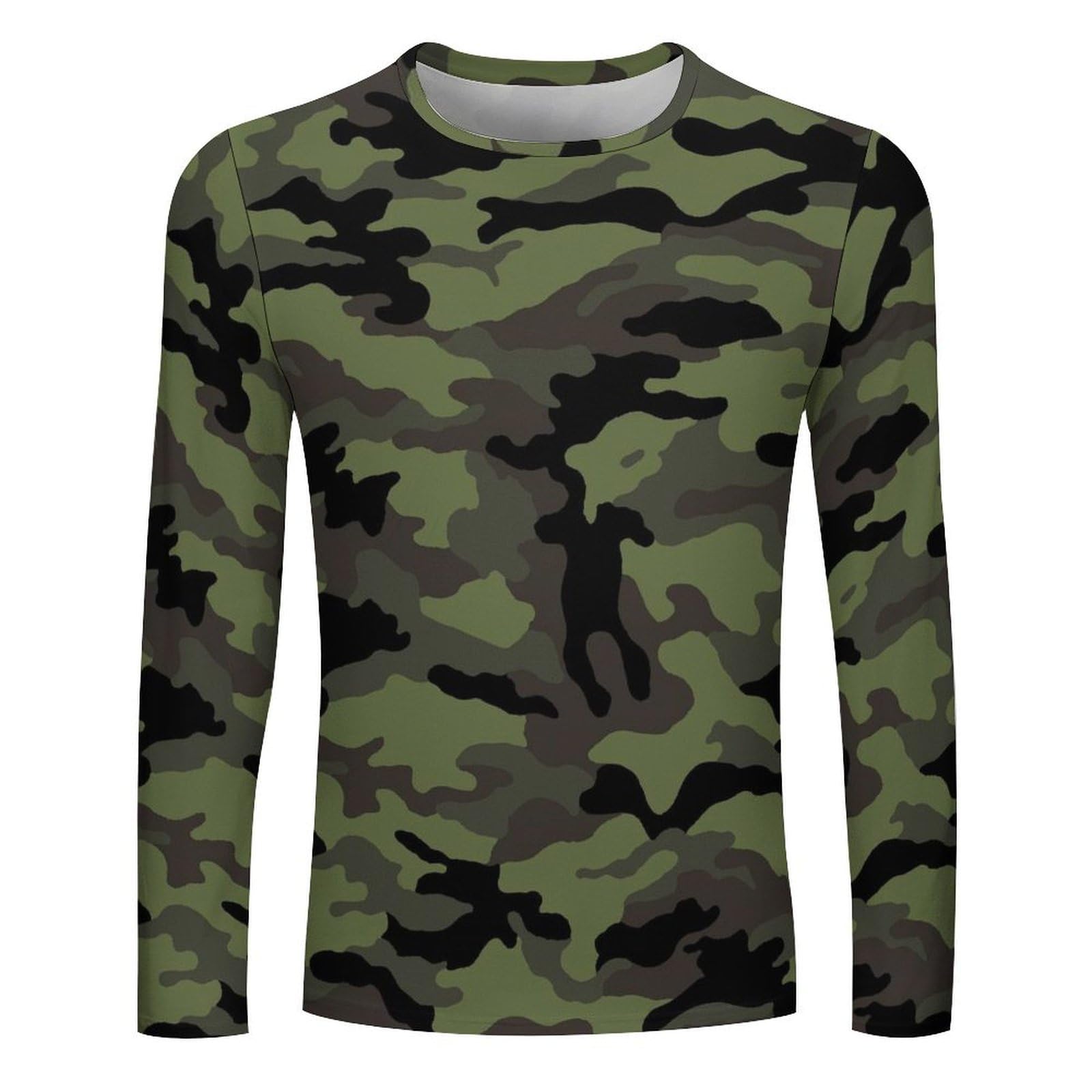 Army Green Camouflage Men's Long Sleeve T-Shirt Lightweight Crewneck Shirts Casual Tee Top S
