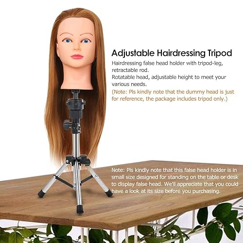 Miniatura 4 de Anself - Soporte para peluca trípode y lona de corcho soporte de cabeza de entrenamiento ajustable para peluquería cabeza de maniquí peluca con