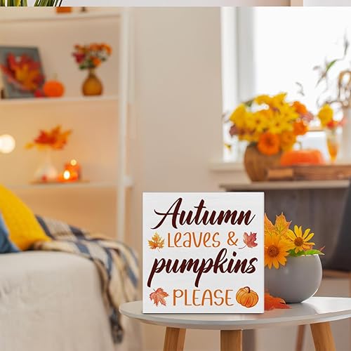 Miniatura 5 de Hijie Decoración de otoño de granja, decoración de otoño, hojas de calabaza, letrero de madera, decoración del hogar, interior, para escritorio,