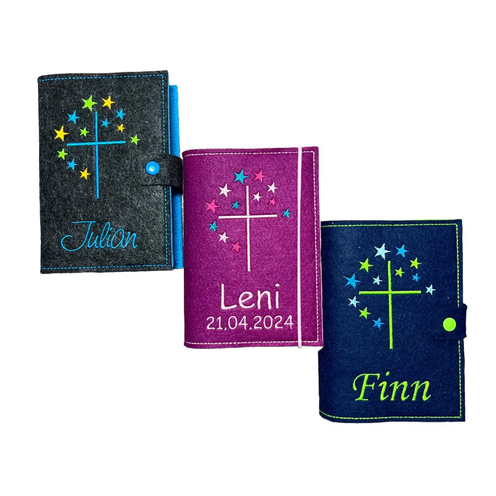 Gotteslob Hülle mit Name Motiv Kreuz mit Sternen - Widmung/Kommunion Motto auf Wunsch möglich