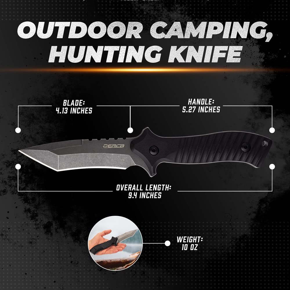 OERLA OLK-D47 D2 Steel Fixed Blade Knife – Full Tang Outdoor Survival Knife with G10 Handle & Kydex Sheath – Bushcraft & Camping Tool