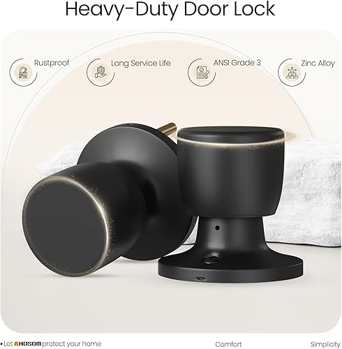 Vista 21 de HOSOM Pomo de puerta con cerradura y llave, perilla de puerta de entrada con llave, cerradura de puerta exterior e interior para puerta delantera