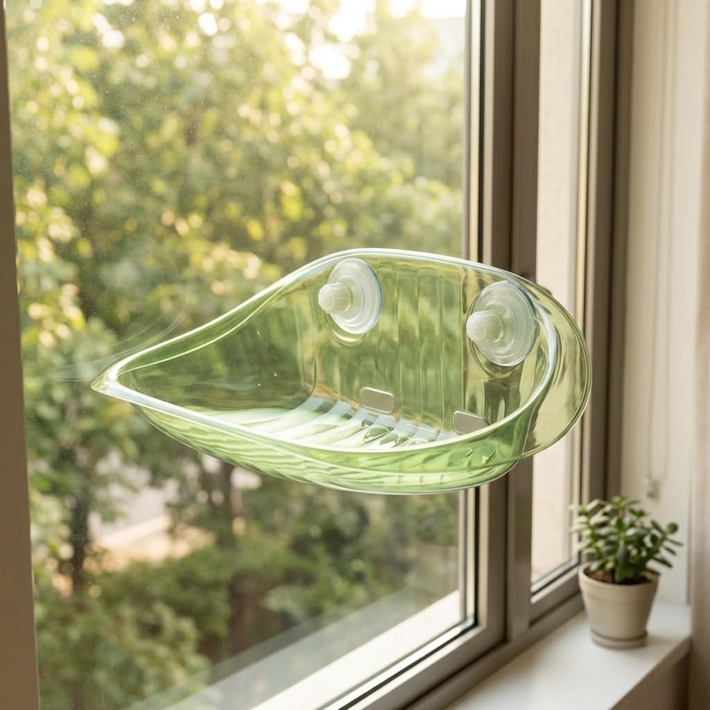 Hamaca para Ventana de Gato Adaptable con Soporte Estable Diseño Práctico y Superficie Cómoda Adecuada para Gatos en Dormitorios y Salones, Verde Ágata